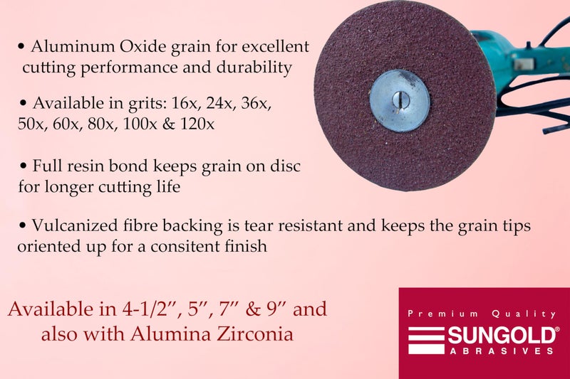 Sungold Abrasives أقراص الألياف أكسيد الألمنيوم 24 حبيبة من صنغولد 17201 (عبوة 25)، 5 × 7/8" فتحة مركزية - Image 2